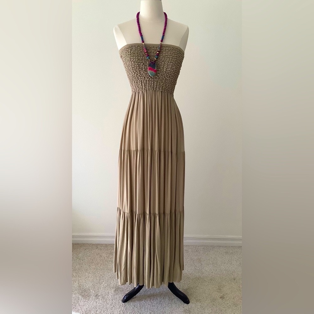 Women’s Michael Kors Strapless Maxi Dress in Tan, Sz. S